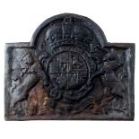 Property of a lady - a large cast iron fire-back with Charles II Royal Coat-of-Arms, 38.5ins. (