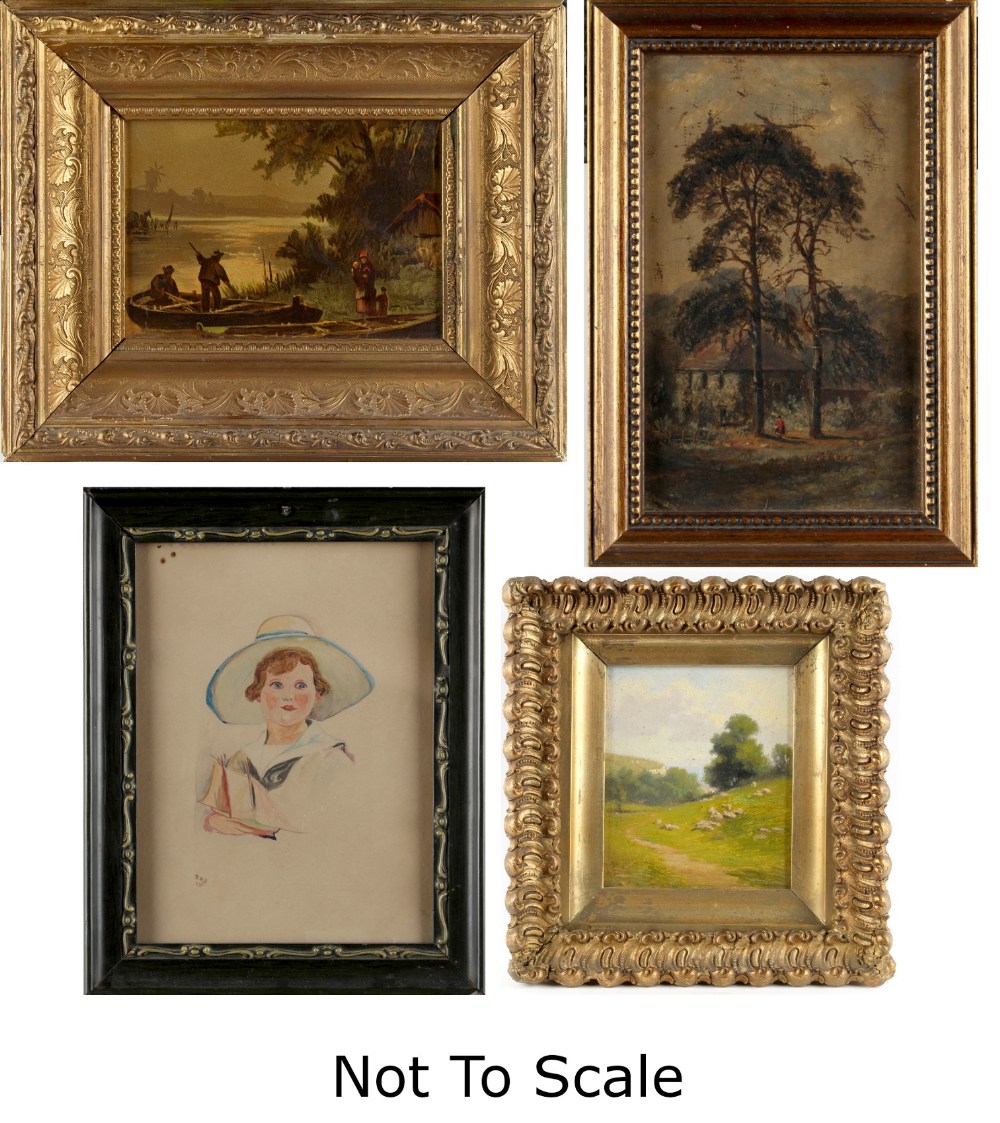 Property of a deceased estate - four assorted small pictures including a late 19th century oil on