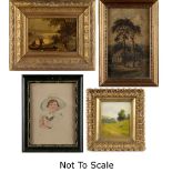 Property of a deceased estate - four assorted small pictures including a late 19th century oil on