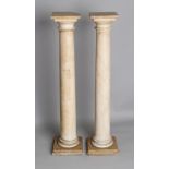 Property of a deceased estate - a pair of white & siena marble columns, some damages, each 43.25ins.