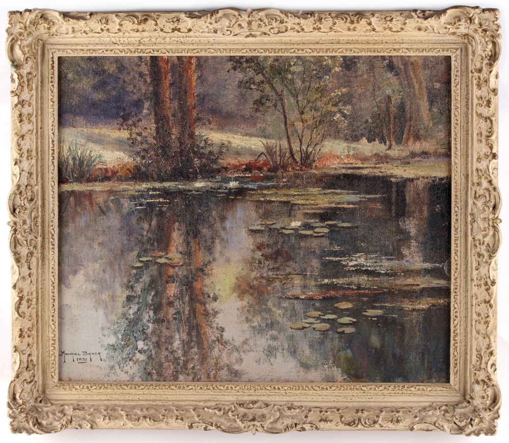 Property of a deceased estate - J. Morel Baker (20th century British) - POND WITH WATERLILIES -