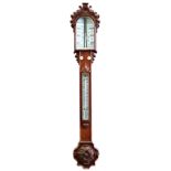 Property of a gentleman - a good Victorian carved oak stick barometer, with twin registers, A.& N.