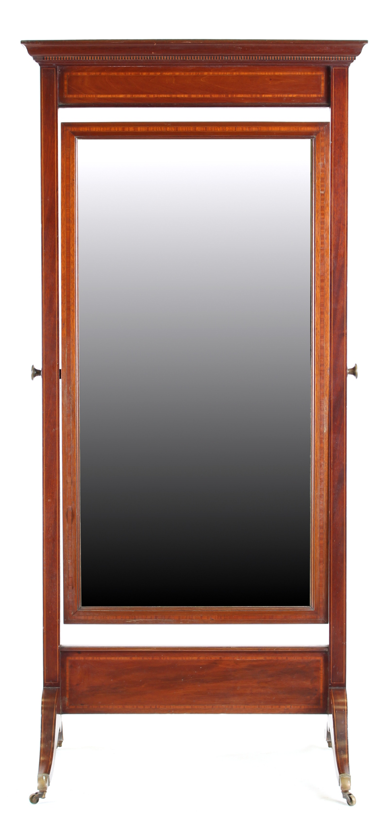 Property of a deceased estate - an Edwardian mahogany & satinwood banded cheval mirror, with