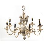 Property of a deceased estate - a French Regence style silvered metal eight-branch chandelier or