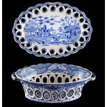 Property of a gentleman - an early 19th century blue & white oval chestnut basket on matching stand,