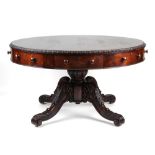 Property of a gentleman - a good quality early 19th century carved rosewood drum table, circa