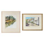 Property of a deceased estate - Wendy Jelbert SWA (modern) - FIGURES ON RIVER BANK - watercolour,