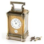 Property of a gentleman - a 19th century French silver plated pillars cased carriage clock, with
