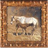 Edouard Doigneau (1865-1964) - PONY AND FOAL - pastel & watercolour, 9.25 by 11.5ins. (23.5 by 29.