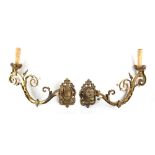 Property of a lady - a pair of Victorian brass foliate wall lights, each approximately 18ins. (45.