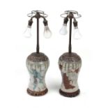 Property of a deceased estate - a pair of Chinese crackleware table lamps, one restored, each