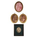 Property of a deceased estate - a pair of gilt oval framed sepia engravings in the manner of