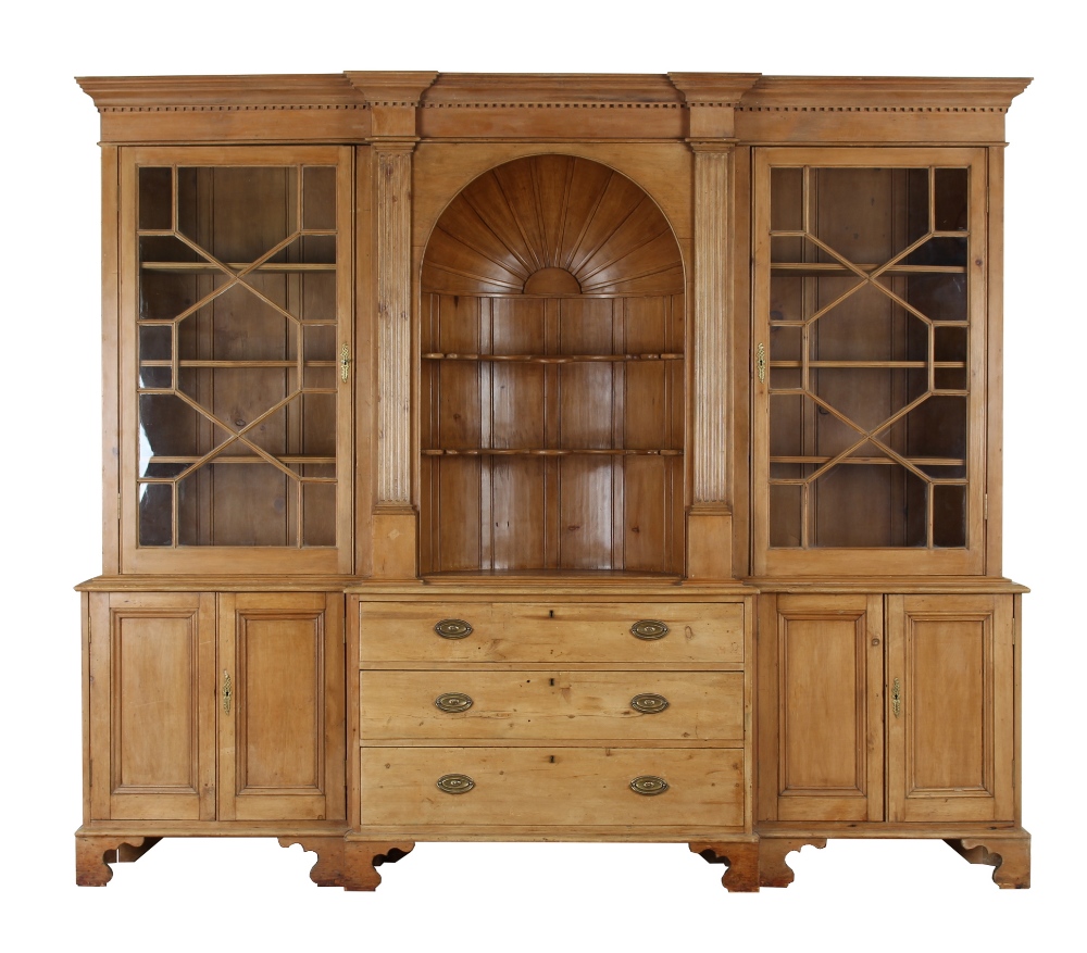 Property of a deceased estate - a large architectural pine breakfront cabinet, parts Georgian,