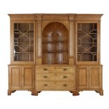 Property of a deceased estate - a large architectural pine breakfront cabinet, parts Georgian,