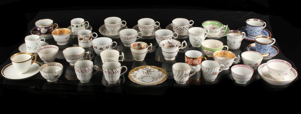 A collection of English porcelain cups & tea bowls, mostly late 18th / early 19th century, including