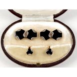 A pair of Art Deco 18ct yellow gold black enamel & diamond hexagonal faced cufflinks, together