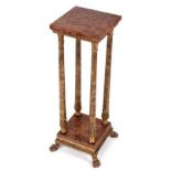Property of a gentleman - a French red marble & gilt painted square two-tier plantstand, on paw