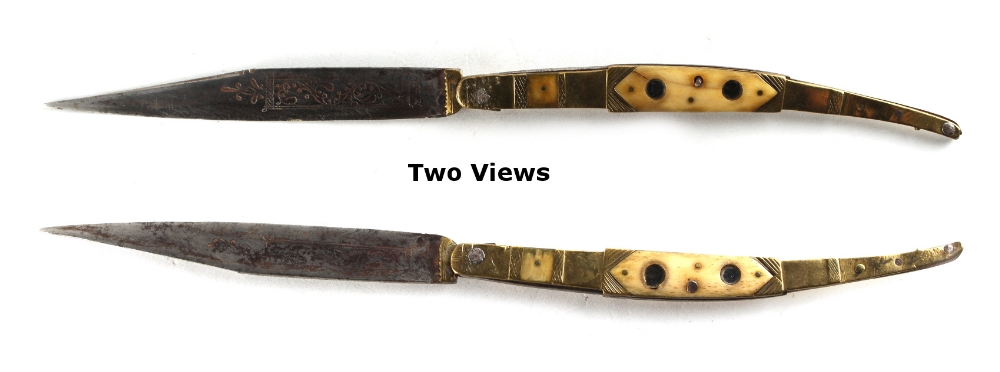 Property of a lady - a large 19th century Spanish navaja folding knife, the brass & bone handle