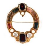 A good large Scottish umarked yellow gold & gem set brooch, 2.35ins. (5.9cms.) long (excluding