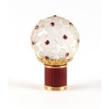 A late 19th century Faberge gem set glass & enamel cane or parasol handle, the clear glass ball