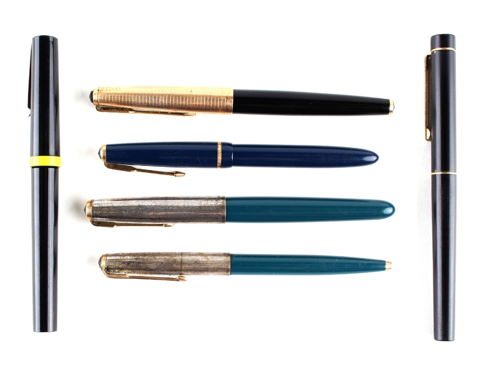 Property of a gentleman - six pens including a teal blue Parker 51 fountain pen with matching - Image 2 of 2
