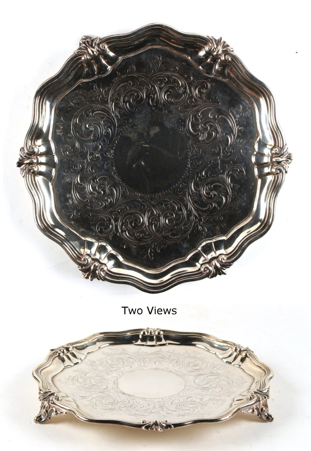 Property of a lady - a Victorian Scottish silver salver or waiter, with scroll feet, makers CR&S,