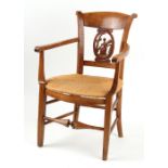 Property of a gentleman - a late 19th / early 20th century French carved fruitwood & rush seated
