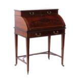 Property of a lady - an Edwardian mahogany & satinwood banded cylinder bureau, the fitted interior