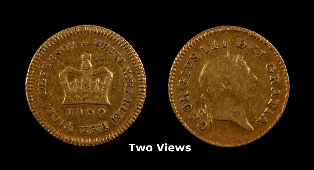 Property of a gentleman - gold coin - an 1809 George III gold third guinea (see illustration).