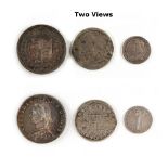 Property of a lady - three silver coins, comprising a 1721 Spanish Felipe V 2 Reales coin, a