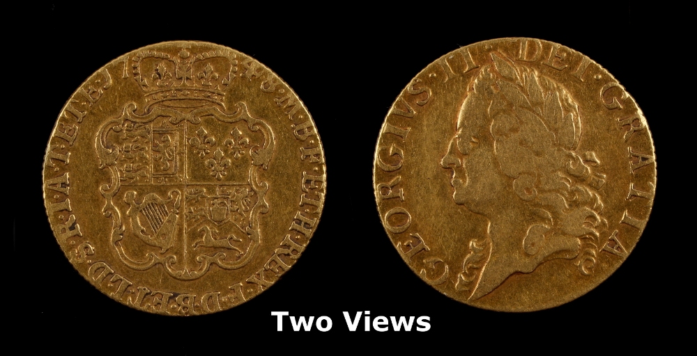 Property of a gentleman - gold coin - a 1748 George II gold guinea (see illustration).