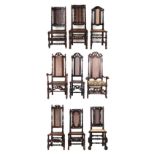 Property of a lady - a harlequin set of nine late 17th century carved walnut & cane panelled high-