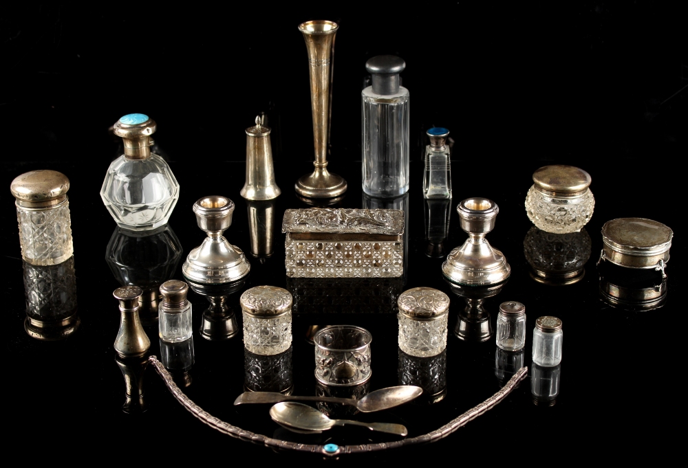 Property of a lady - a box containing assorted small silver & silver mounted items including a