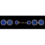 A boxed pair of 18ct yellow gold lapis lazuli & diamond cufflinks, together with a matching pair