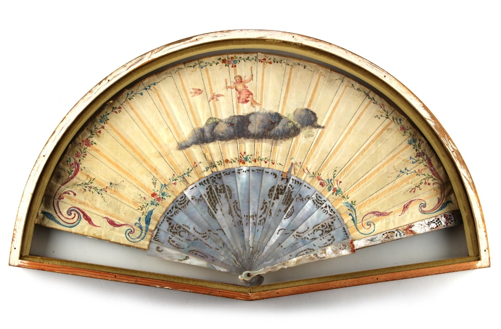 Property of a deceased estate - a good Italian painted fan, circa 1770, with carved, pierced & - Image 2 of 2