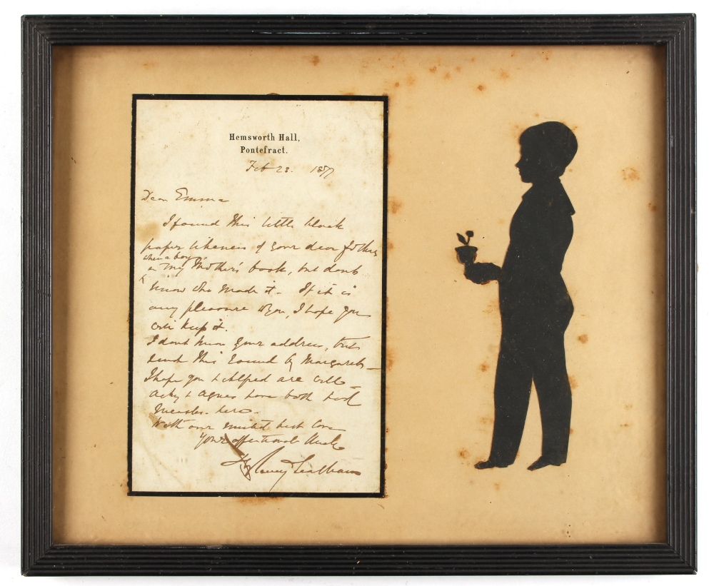 Property of a lady - a Victorian silhouette of a boy, Charles Albert Leatham, mounted in a frame