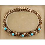 A late 19th / early 20th century 15ct yellow gold chain bracelet set with turquoise & seed pearls,