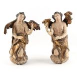 Property of a lady - a pair of carved & painted limewood figures of angels, probably German or