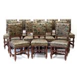 Property of a lady - a set of twelve Victorian oak barleytwist side chairs with embossed & painted