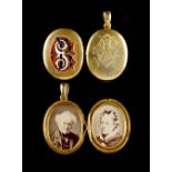 Property of a lady - a Victorian yellow gold (tests high carat) & enamel oval locket pendant,