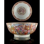 Property of a lady - an 18th century Chinese mandarin pattern punch bowl, 11.5ins. (29.2cms.)