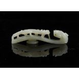 A large Chinese carved white jade belt hook modelled as a dragon & chilong, 18th / 19th century,