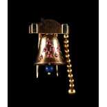 A novelty 18ct yellow gold ruby & lapis lazuli brooch modelled as a bell, by J. Lacloche, Lacloche