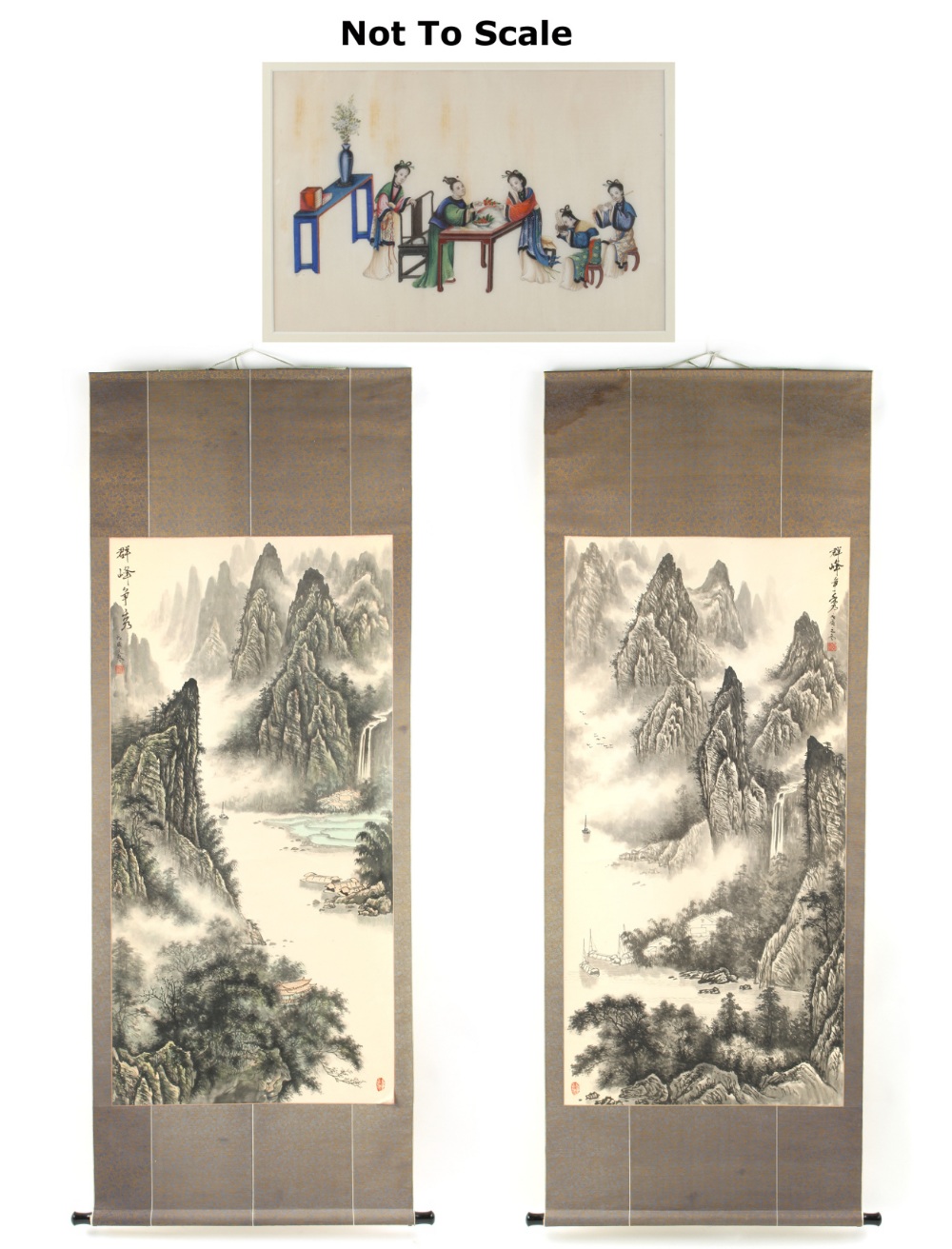 Property of a lady - a 19th century Chinese painting on pith paper depicting five ladies arranging
