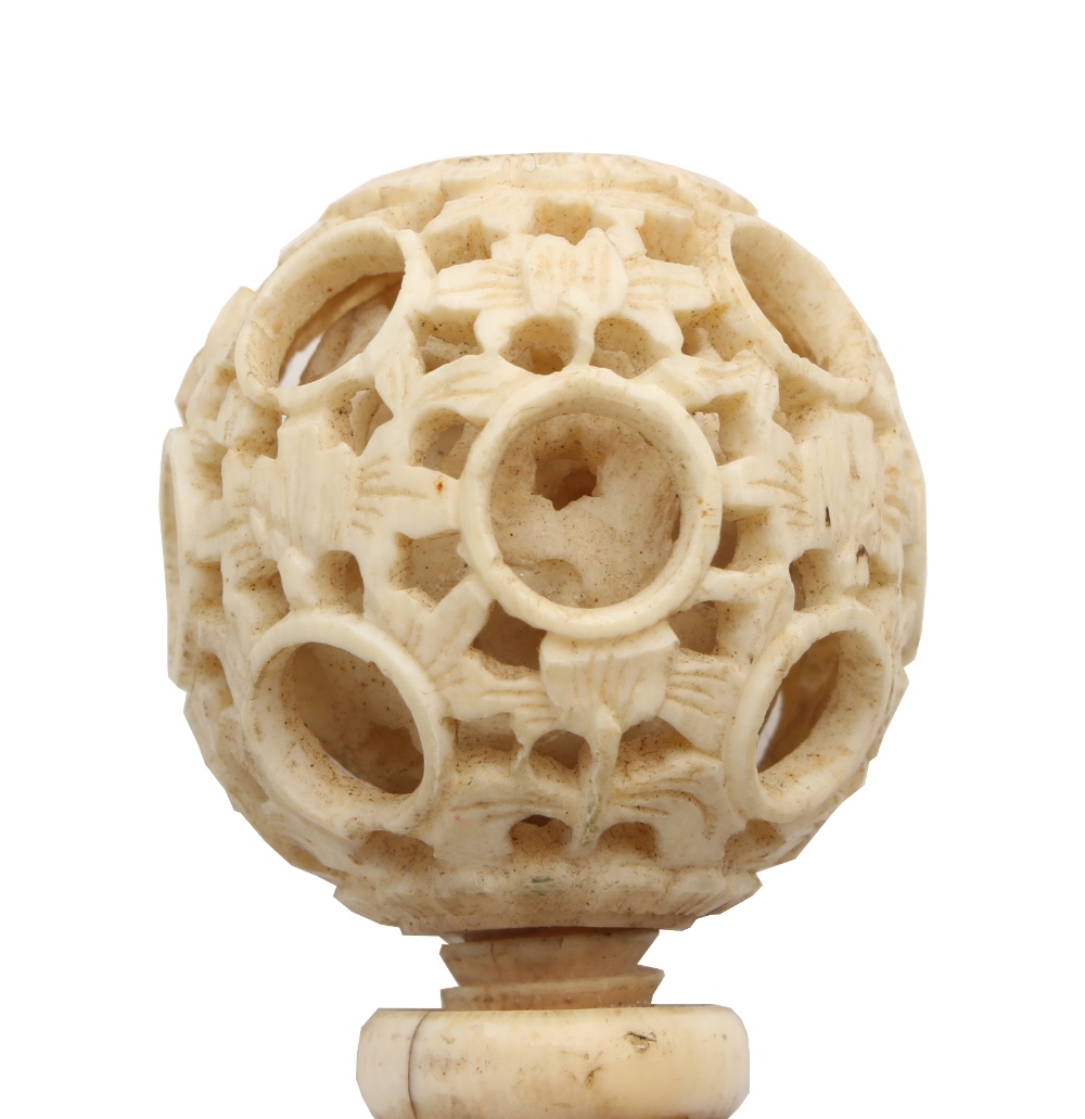 Property of a lady - a late 19th century Chinese Canton carved ivory handled parasol, with puzzle - Image 3 of 3