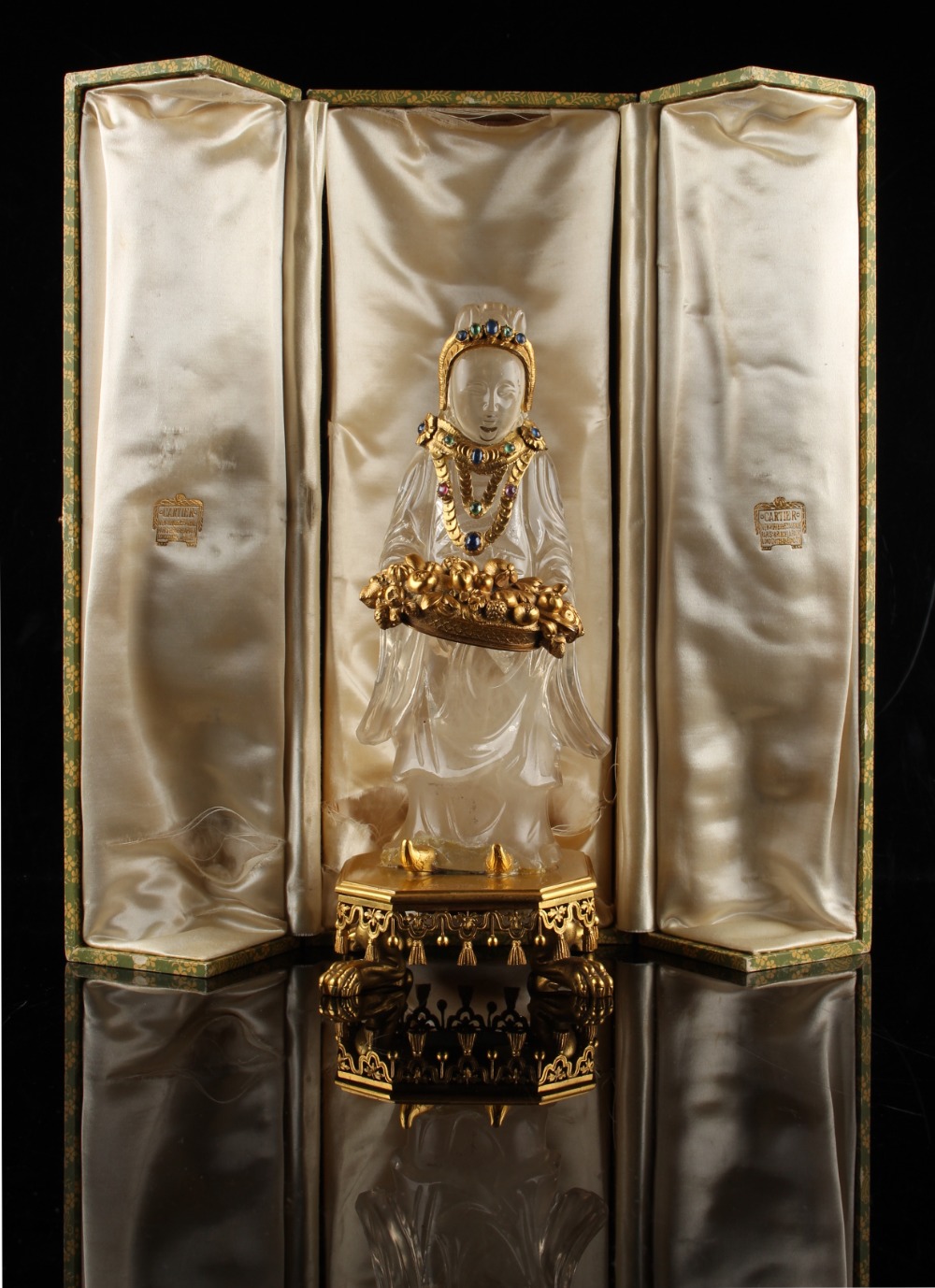 A 'jewelled' ormolu mounted carved rock crystal figure of Guanyin, retailed by Cartier, 9.7ins. ( - Image 2 of 2