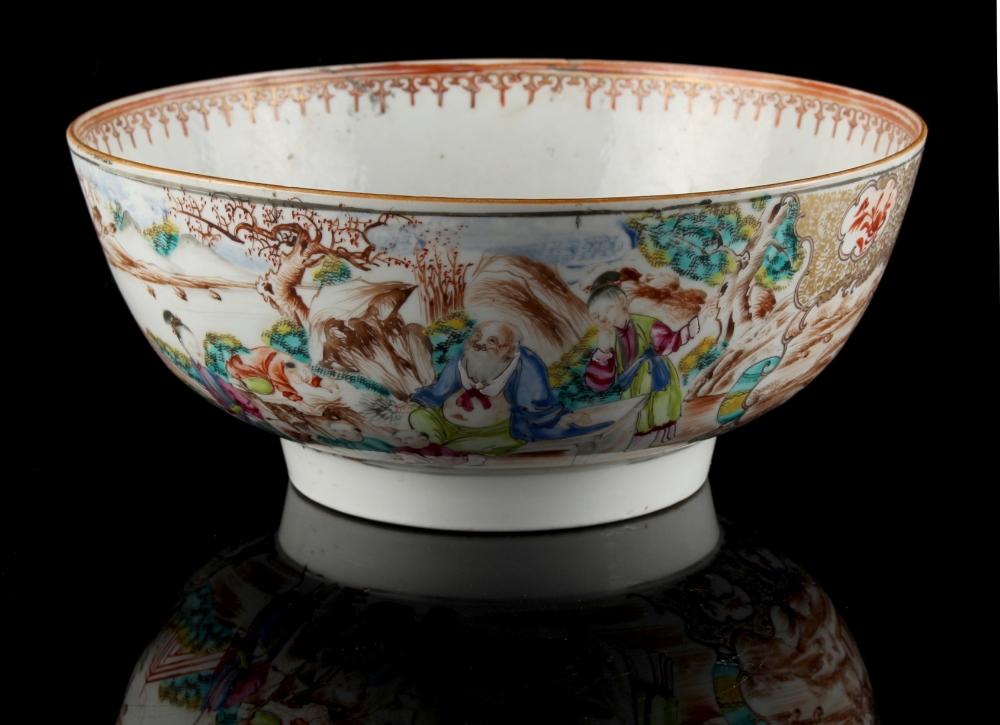 Property of a lady - an 18th century Chinese mandarin pattern punch bowl, 11.2ins. (28.5cms.)