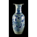 A Chinese blue painted celadon ground baluster vase, late 19th / early 20th century, painted with
