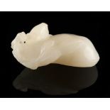 Property of a gentleman - a Chinese carved white jade pendant modelled as a gourd & leaves, 18th /