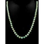 Property of a deceased estate - a jadeite graduated bead necklace, with apple green inclusions,